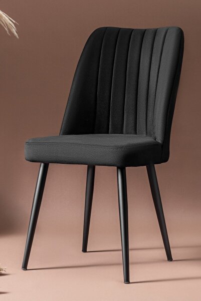 MYMASSA Vega Sandalye - Babyface Siyah - Siyah Metal Ayak