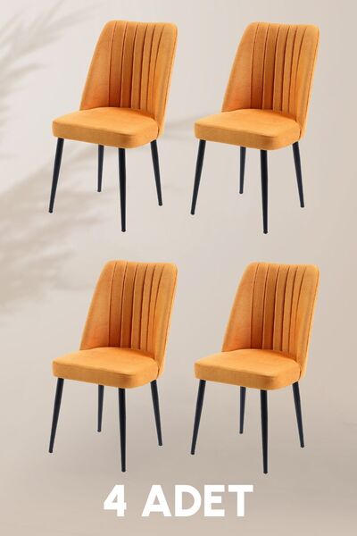 MYMASSA Vento Sandalye - Jerika Sarı - Metal Siyah Ayak (4 ADET) - Salon Sand...