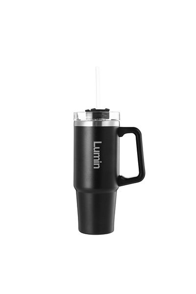 Lumin Flask Lumin Quencher Tumbler 0.89 Liter Vacuum Insulated Thermos Cup with Lid and Straw Black Edition
