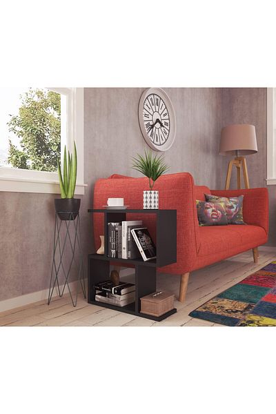 Modern home طاولة جانبية غير متماثلة متعددة الاستخدامات باللون الأسود للمساحات الحديثة