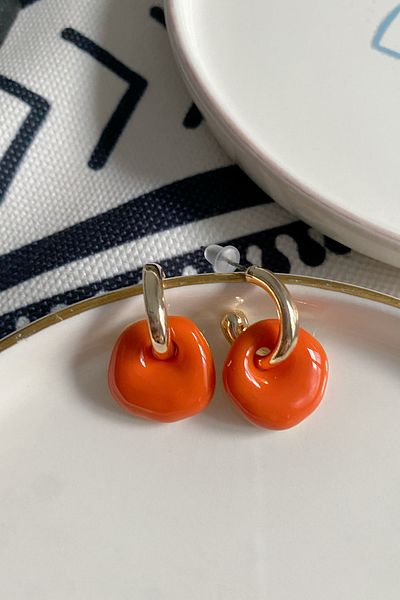 Glaren Two Pieces Orange Enamel Women's Earrings