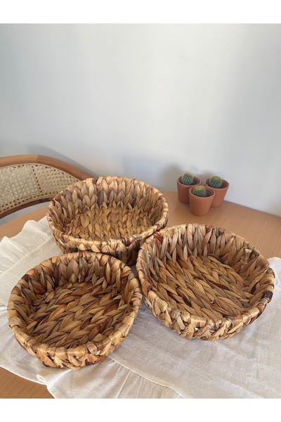 Mirilliahome Натурален ръчно изтъкан комплект от 3 кошници - кръгли
