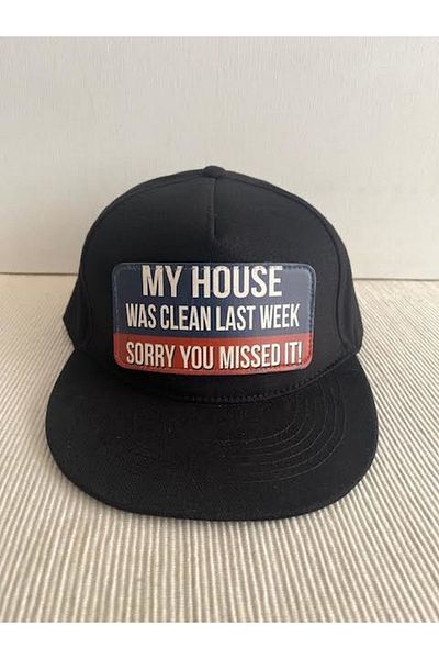 CosmoOutlet Unisex Black Hip Hop Cap - My House Was Clean Last Week Slogan with Detachable Bench Logo