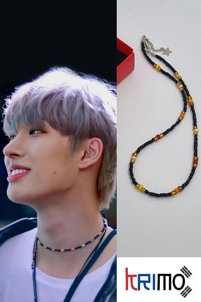 KRIMO Kpop Ateez Mingi Black Yellow Beaded Necklace
