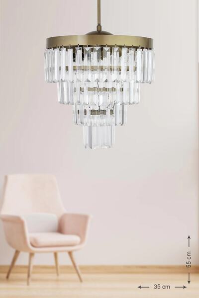 Avizemoda Linsa 35 Cm'lik Kristal Cam Taşlı Lüks Avize - (ESKİTME RENK)