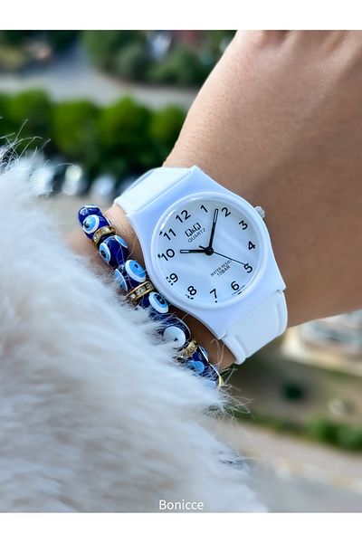 Q&Q Women's Wristwatch with 10 Bar Waterproof White Silicone Cord - for Pool and Sea Use
