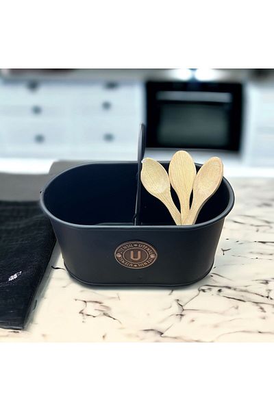 LUCKYHOMES Ανοξείδωτη θήκη για κουτάλια με δύο θήκες - Επιτραπέζια με μεταλλικό σύρμα, 12X12X23