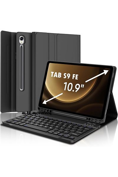 m.tk moveteck حافظة كمبيوتر لوحي متوافقة مع Galaxy Tab S9 Fe/s10 Fe مقاس 10.9 بوصة مزودة بتقنية البلوتوث مع مقصورة قلم ولوحة مفاتيح Q تركية