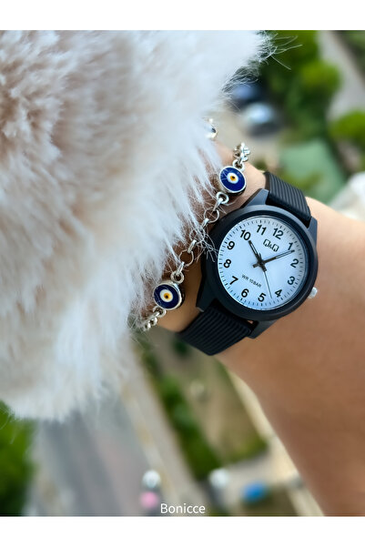 Q&Q 10 Bar Waterproof Women's Wrist Watch with Black Silicone Cord - Pool and Sea Use