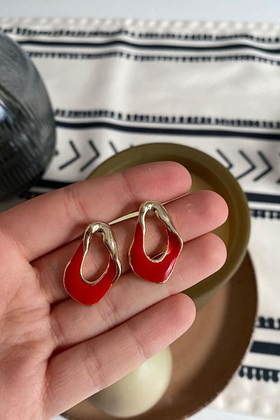 Glaren Asymmetrical Red Enamel Gold Color Women's Earrings