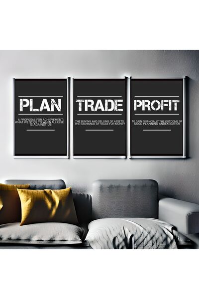 Financy Plan - Trade - Profit 3'lü Motivasyon Poster Seti - Koyu Tema (ÇERÇEV...