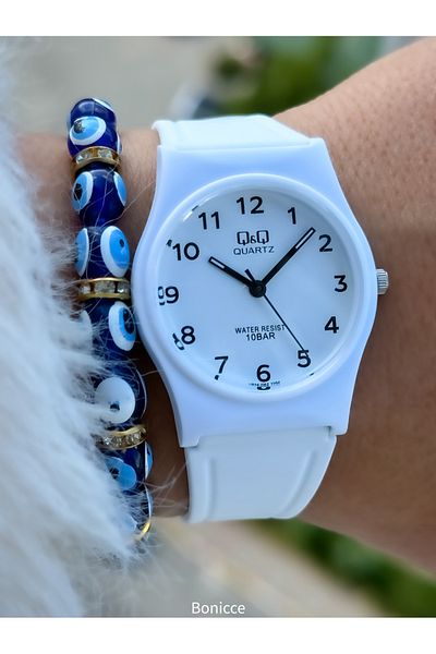 Q&Q Women's Wristwatch with 10 Bar Waterproof White Silicone Cord - for Pool and Sea Use