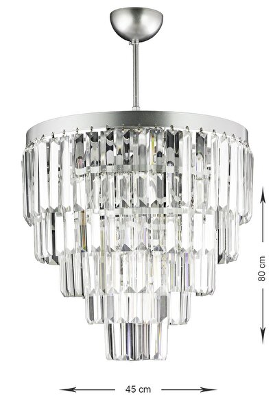 Avizemoda Linsa 45 Cm'lik Kristal Cam Taşlı Lüks Avize - (GÜMÜŞ YALDIZ)