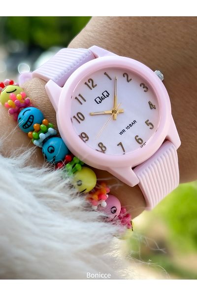 Q&Q Pink Silicone Corded 10 Bar Waterproof Girl's Wristwatch - Pool and Sea Use