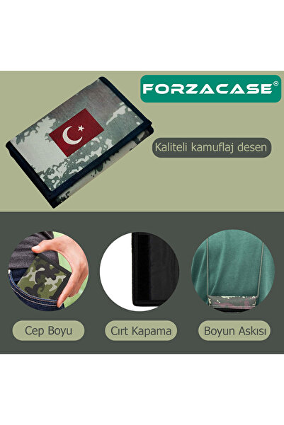 Forzacase Military Wallet - 4 Eyes with Internal Zipper, Velcro Closure, Neck Hanging, Türkiye Flag Pattern - Fc616