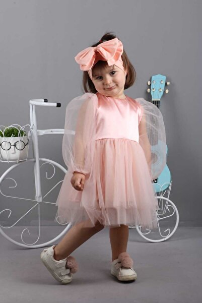 aden kids Kız Bebek Somon Rengi Elbise