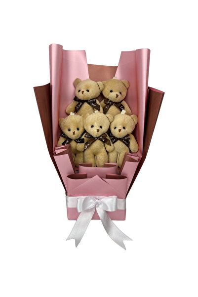 racoonco Sevimli Ayıcık Buketi 5'li Buket Sevgiliye Doğum Günü Yıl Dönümü Hed...