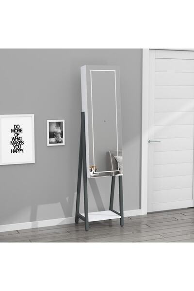 DECOBOX Eyfel Led Aydınlatmalı Boy Aynalı Takı Dolabı Beyaz Işık