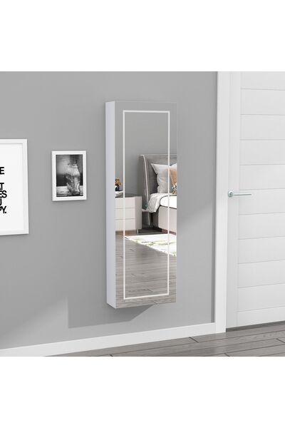DECOBOX Paris Led Aydınlatmalı Boy Aynalı Takı Dolabı Beyaz Işık