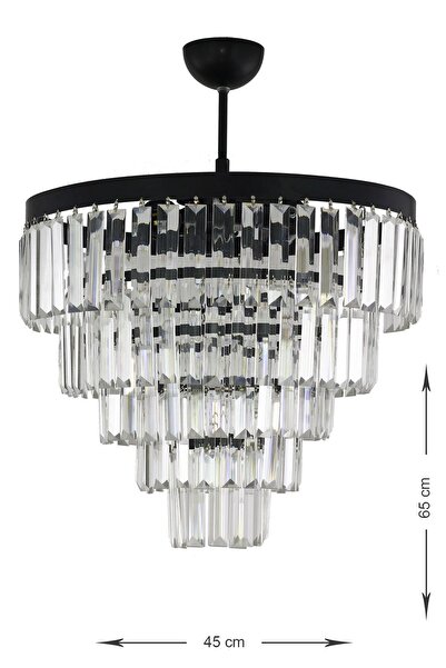 Avizemoda Linsa 45 Cm'lik Kristal Cam Taşlı Lüks Avize - (mat Siyah)