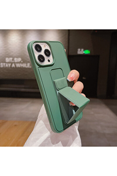 halkhouse iPhone 12 Pro Max Kılıf Pu Suni Deri Standlı Mıknatıslı Qstand Kapak