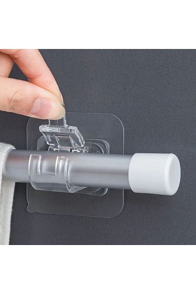 SAVORYHOME 1Pc Adjustable Curtain Rod Clip Self Adhesive Clamp Hook Curtain Rod Holder