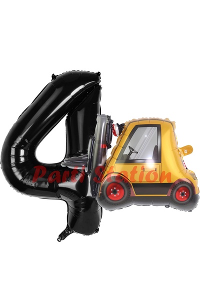 Parti Station İnşaat Forklift Kamyonu Balon 4 Yaş Doğum Günü Balon Set İş Mak...