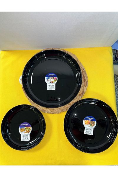 Luminarc Faya Home Black 3-piece Serving Appetizer Presentation Plate Set
