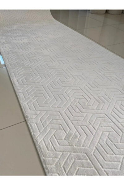 Dinarsu Saçaklı Desenli Rölyef Pufy Post Halı Kaymaz Taban Yıkanabilir Yumuşa...