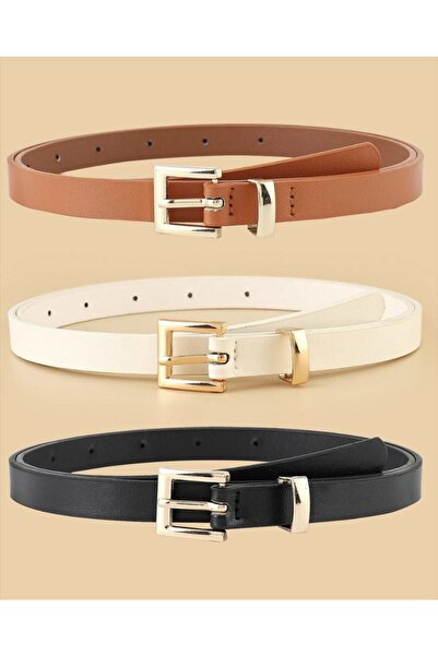modaes butik 3lu Set Kemer Standart Boy Siyah Taba Beyaz