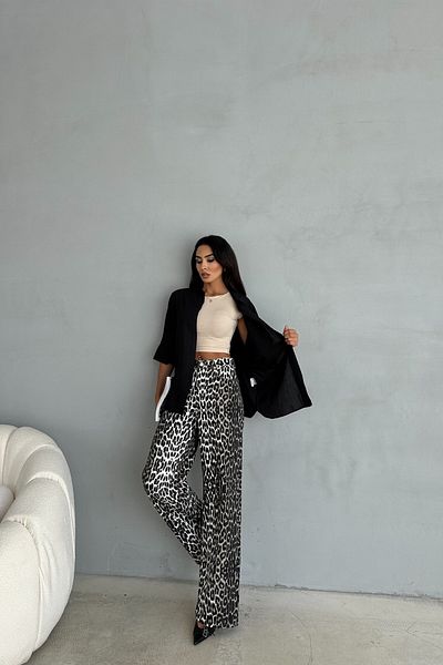 CurcunaShop Leopard Print Palazzo Women's Denim Trousers