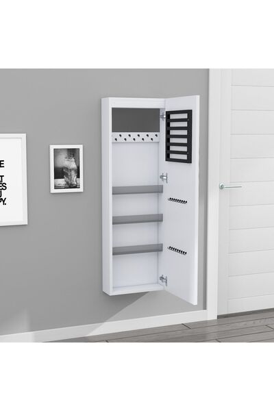 DECOBOX Paris Led Aydınlatmalı Boy Aynalı Takı Dolabı Beyaz Işık