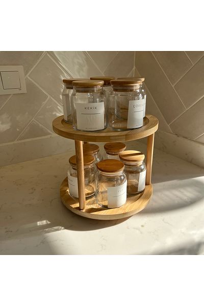 may home design 10-Piece Spice Set with Bamboo Lid and Rotating Stand