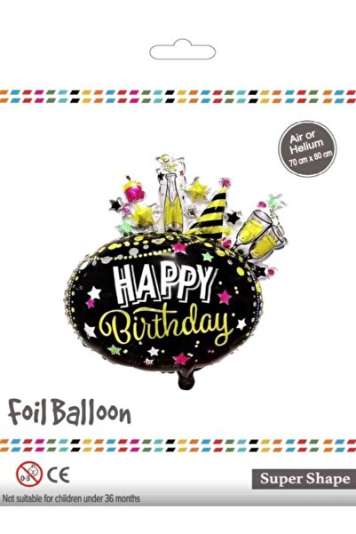 BEY AMBALAJ بالون عيد ميلاد من Happy Birrtday باللون الأسود، مقاس 70 × 80 سم