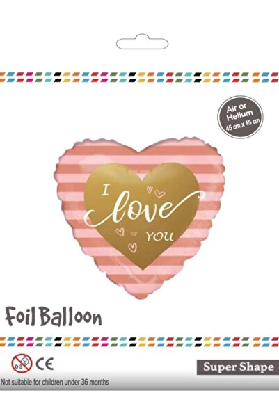 BEY AMBALAJ بالون I Love You مخطط من رقائق الفويل، بالون على شكل قلب باللون ا...