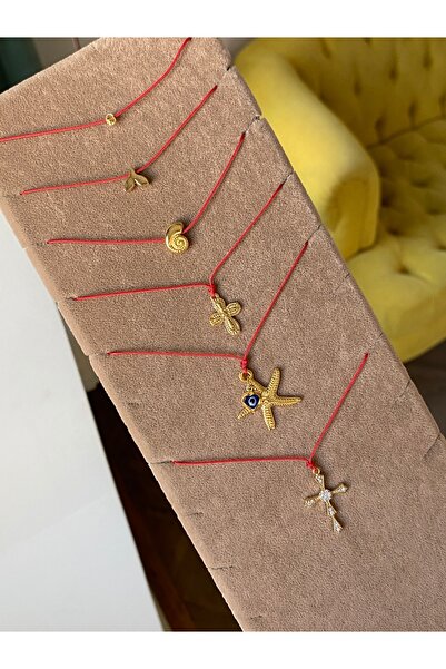 ATELİERGONCA Minimal altın kaplama kırmızı ip yıldız kolye