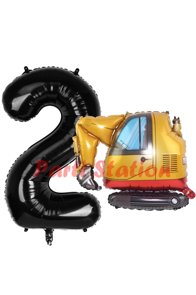Parti Station İnşaat Kepçe Kamyon Balon 2 Yaş Doğum Günü Balon Set İş Makinal...