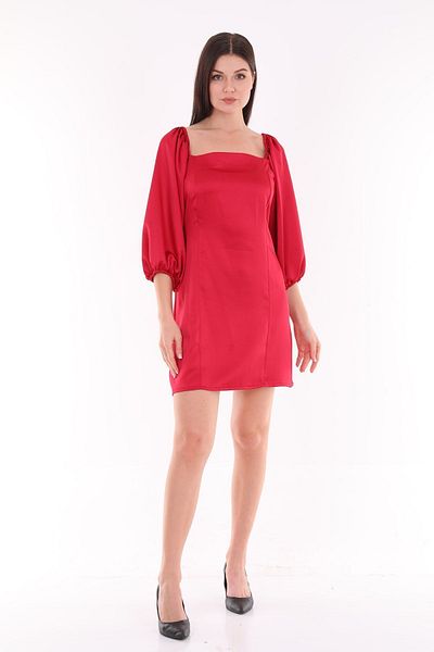 etselements Rochie mini de culoare solidă cu mâneci cu balon roșu