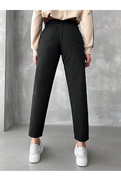 MAKRAS EXCLUSIVE Pantaloni din lycra cu talie înaltă, negru, care nu se decolorează, blugi mom extra elastici