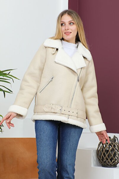 ONLY İÇİ KÜRKLÜ SUNİ DERİ BİKER CEKET KABAN