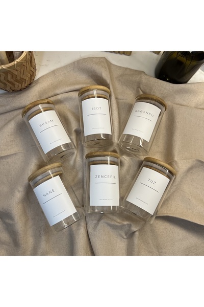 may home design طقم وعاء توابل زجاجي مكون من 6 قطع مع غطاء مفرغ من الخيزران -...