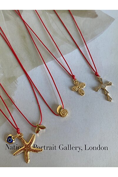 ATELİERGONCA Minimal altın kaplama kırmızı ip yıldız kolye