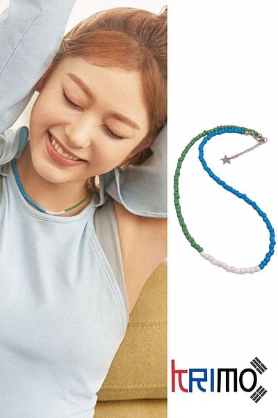 KRIMO Kpop New Jeans Haerin Blue Green Beaded Necklace