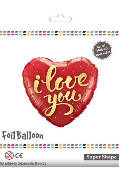 BEY AMBALAJ بالون I Love You Foil، بالون قلب أحمر بمفهوم 45x45 سم