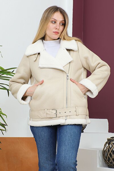 ONLY İÇİ KÜRKLÜ SUNİ DERİ BİKER CEKET KABAN