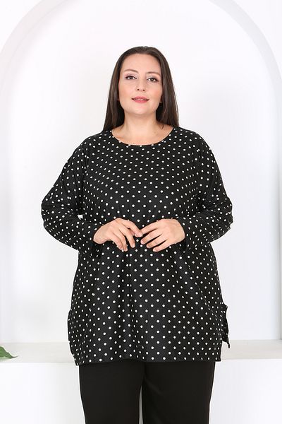 XL Modam Xlmodam Black Patterned Lycra Tunic - Plus Size, Long Sleeve