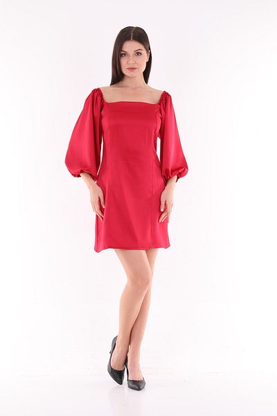 etselements Rochie mini de culoare solidă cu mâneci cu balon roșu