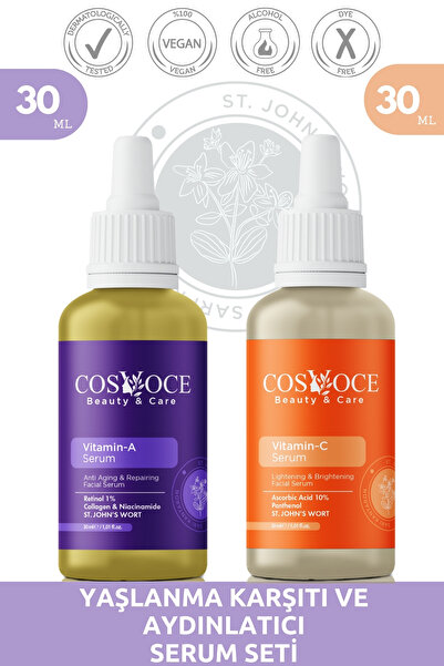 COSVOCE Yaşlanma Karşıtı ve Aydınlatıcı Serum Seti Vitamin A, Collagen, Retin...