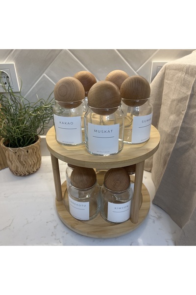 may home design طقم وعاء توابل زجاجي مكون من 10 قطع مع حامل من الخيزران / غطا...