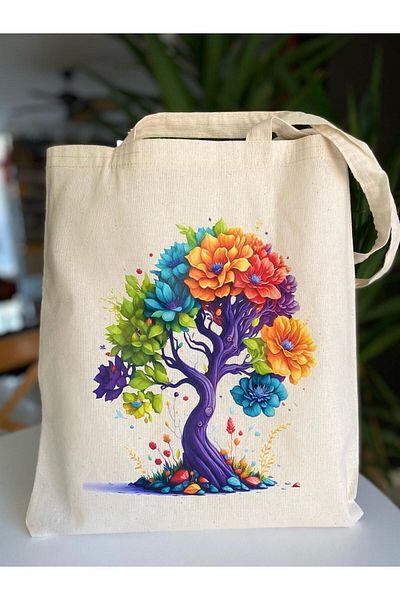 bezçantadünyası colorful tree patterned cloth bag